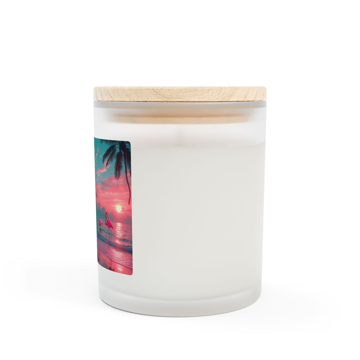 Frosted Glass Candle, 11oz - Neon Night Flamingos