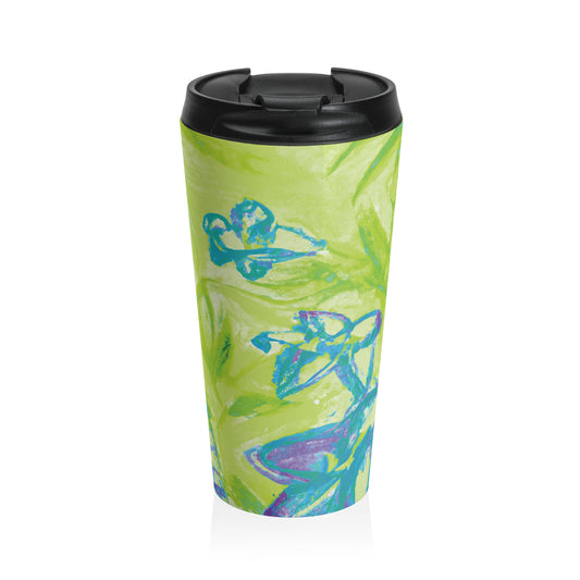 15 oz. Stainless Steel Travel Mug / Palm Doodles Lime