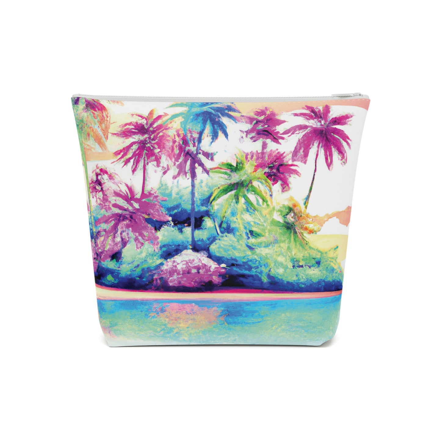 Tropical Cotton Cosmetic Bag, Makeup Pouch, 5 Sizes / Watercolor Beach