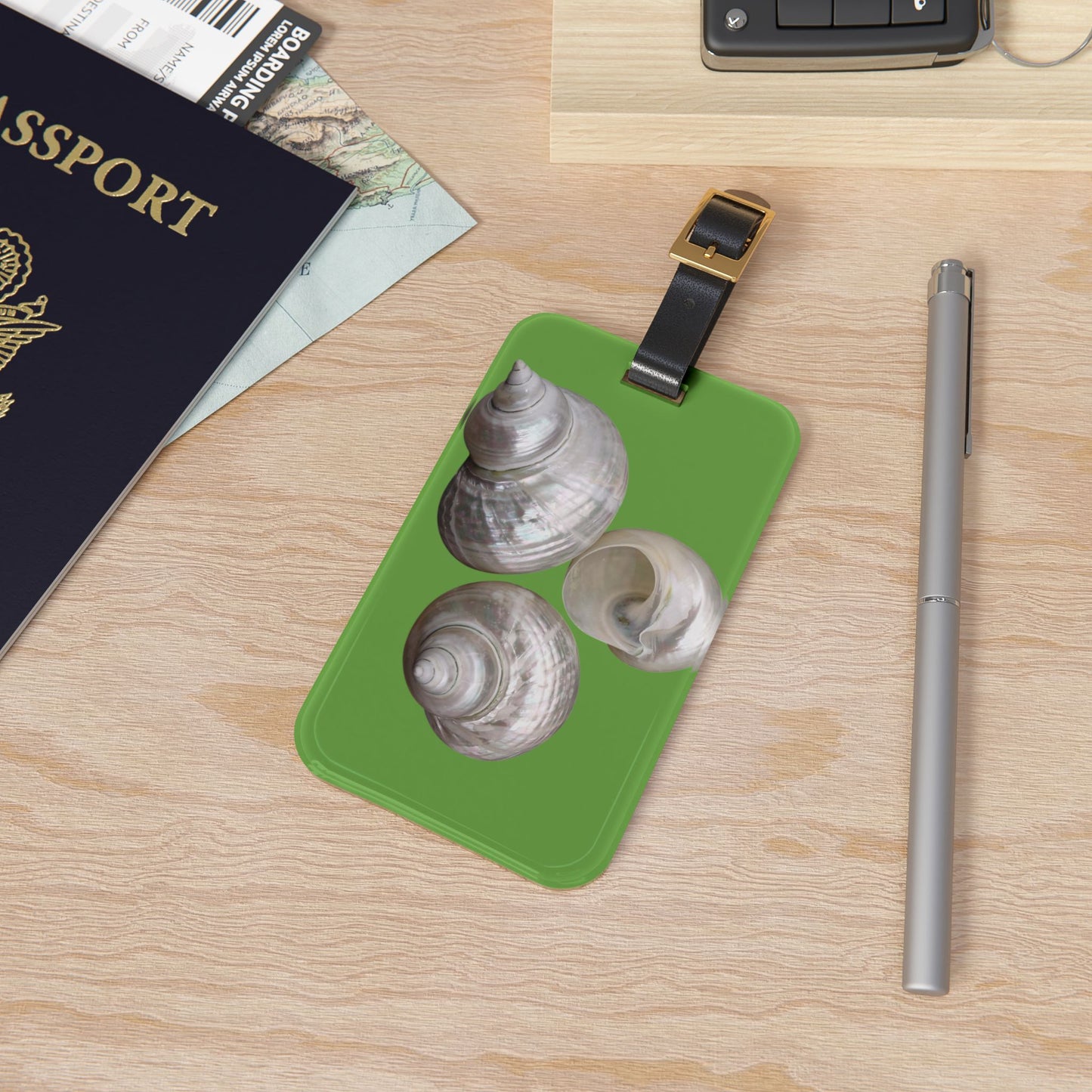 Luggage Tag - White Nautilus Trio, green