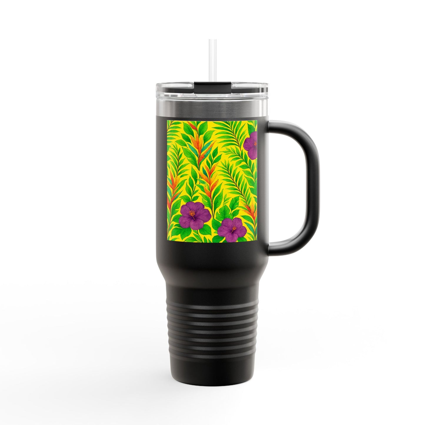 Midnight Flower Yellow Insulated Travel Mug - 40oz - Perfect for Outdoor Adventures