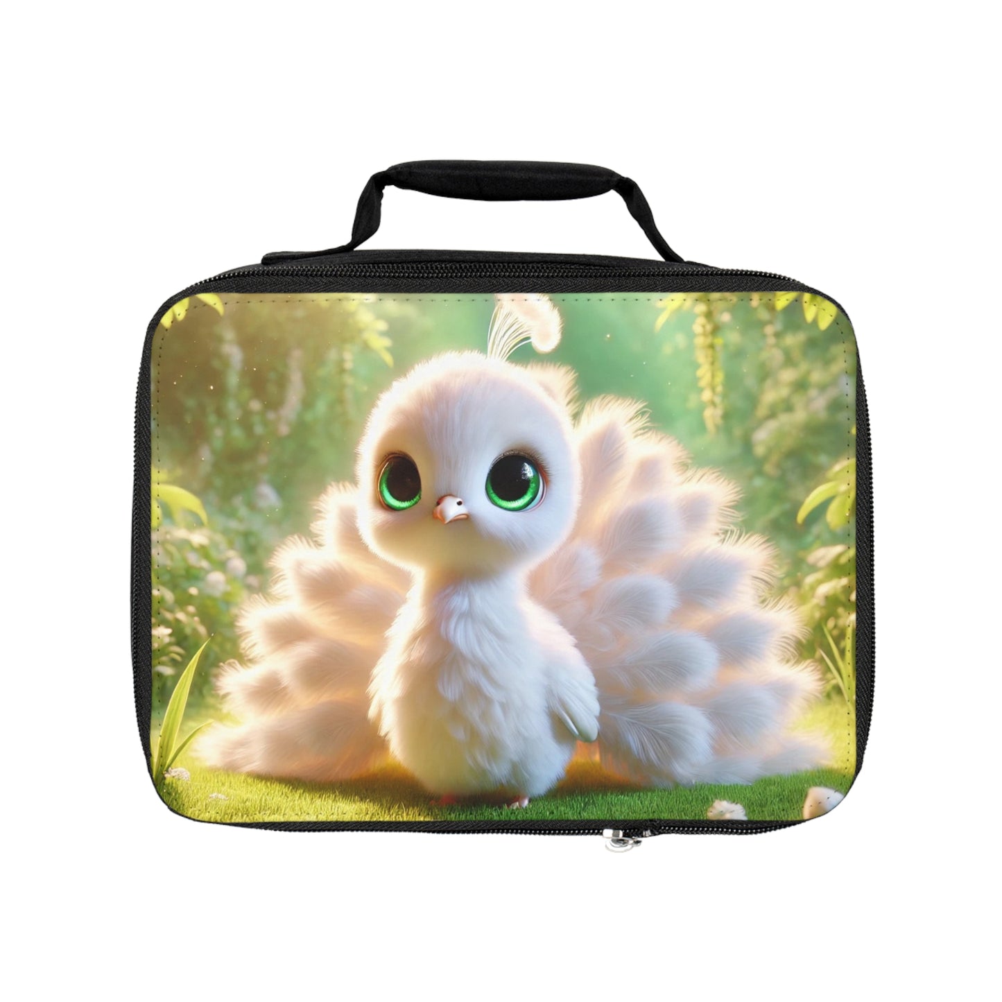 Baby White Peacock Lunch Bag - Eco-Friendly Insulated Tote, Adult and Child Lunchbox / Perfect for Picnics, Beach Outings