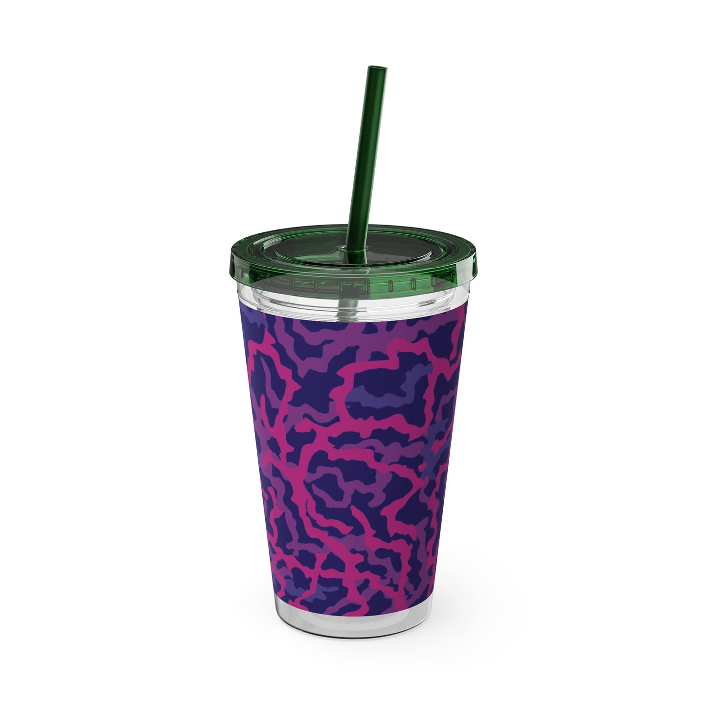 Tropical Tumbler with Straw | 16oz Colorful Travel Cup / Coral Threads, Heatwave