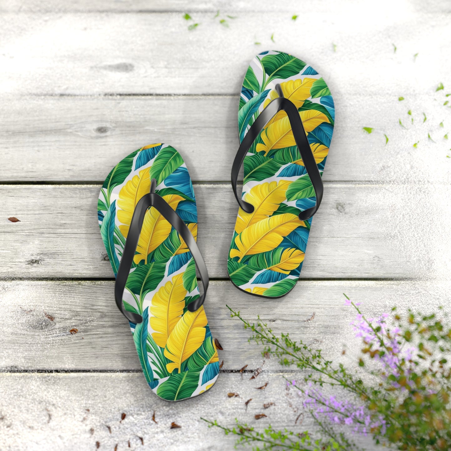 Flip Flops - Yellow Tropical Leaves