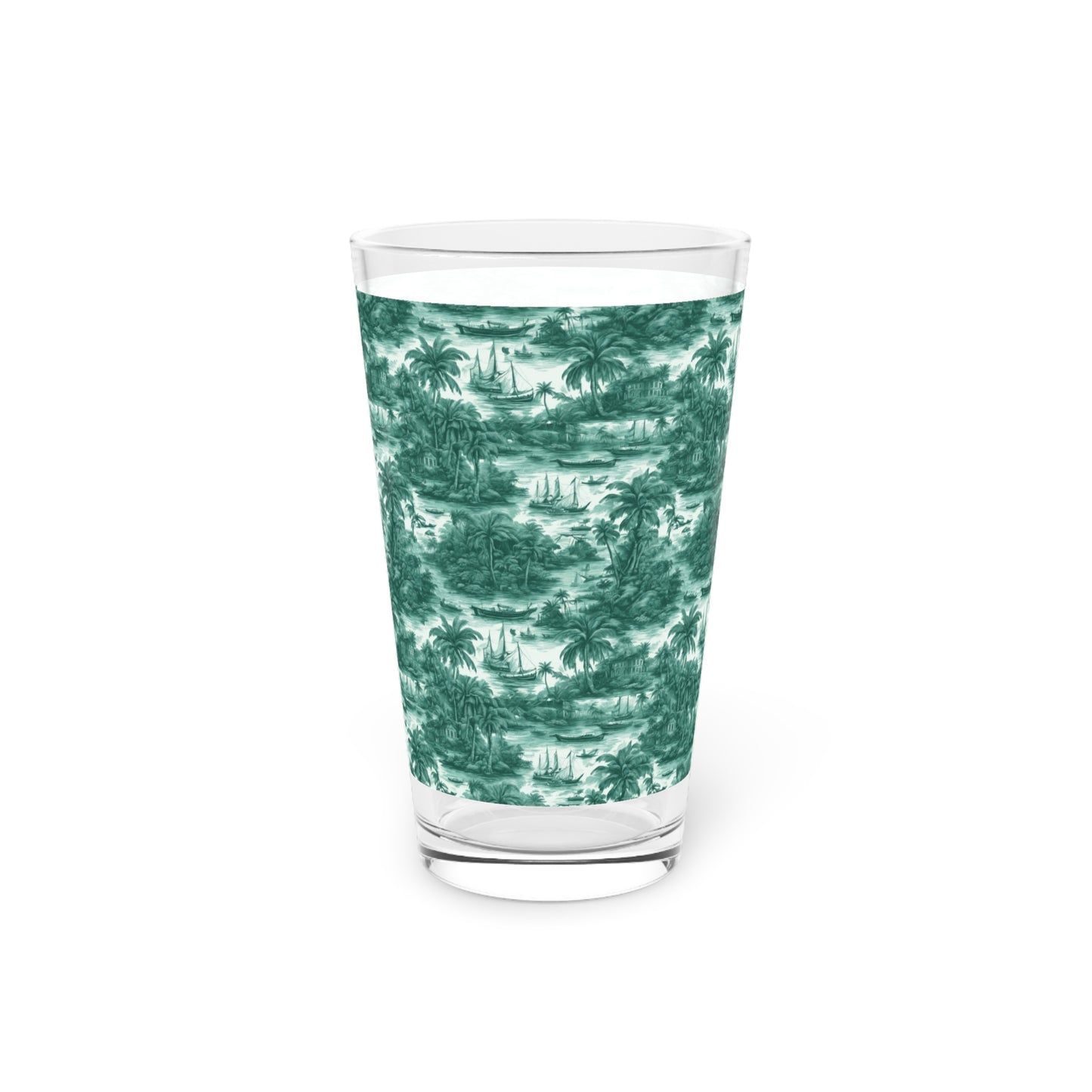 Pint Glass, 16oz, Tropical Toile #1, evergreen