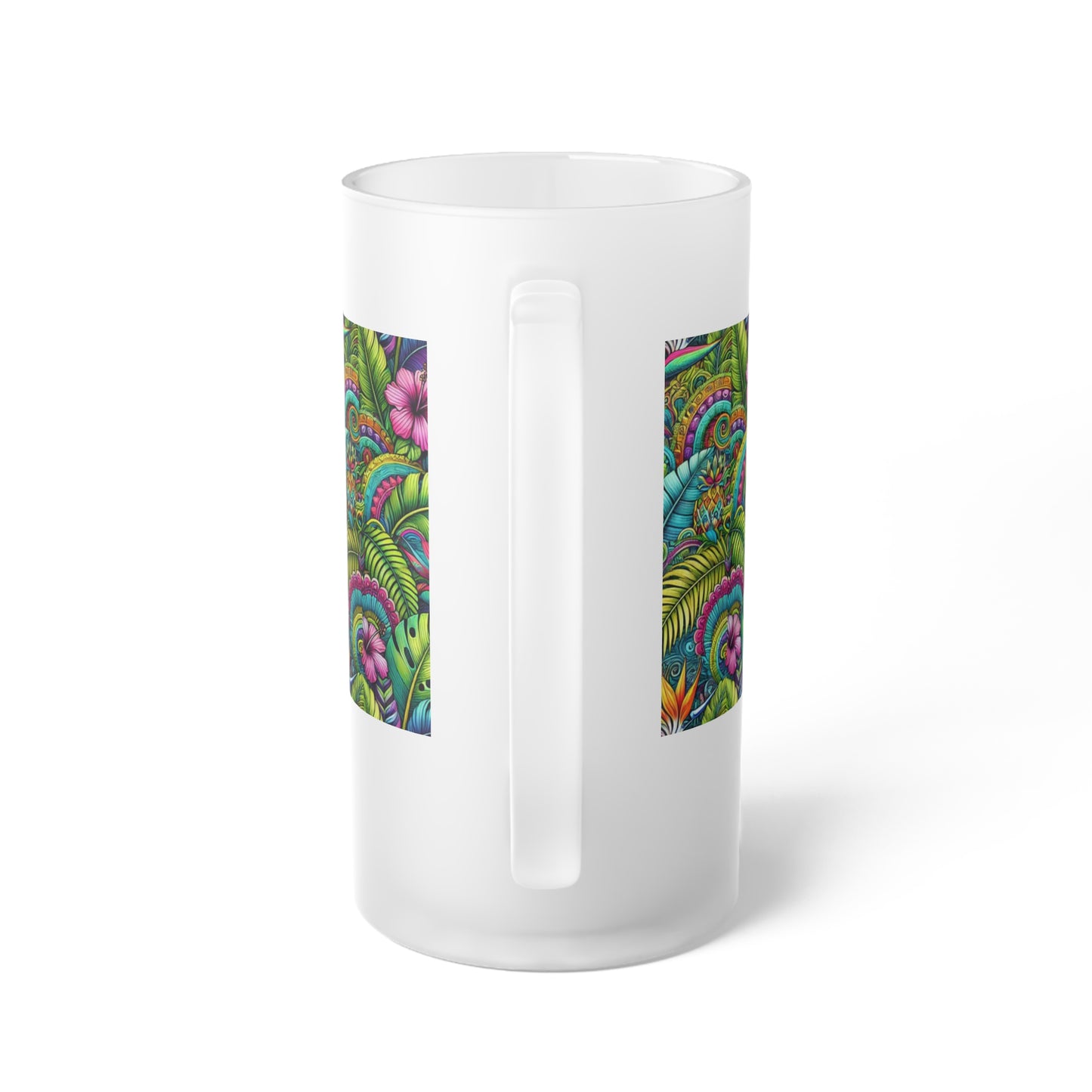 Frosted Glass Beer Mug, Rainforest Blooms