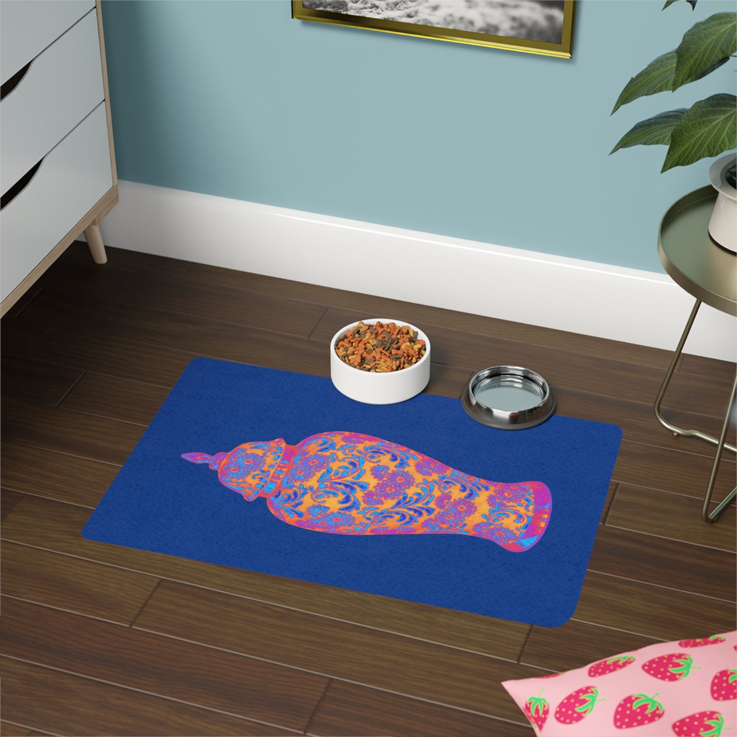 Pet Food Mat (12x18), Heatwave Ginger Jar macro dark blue