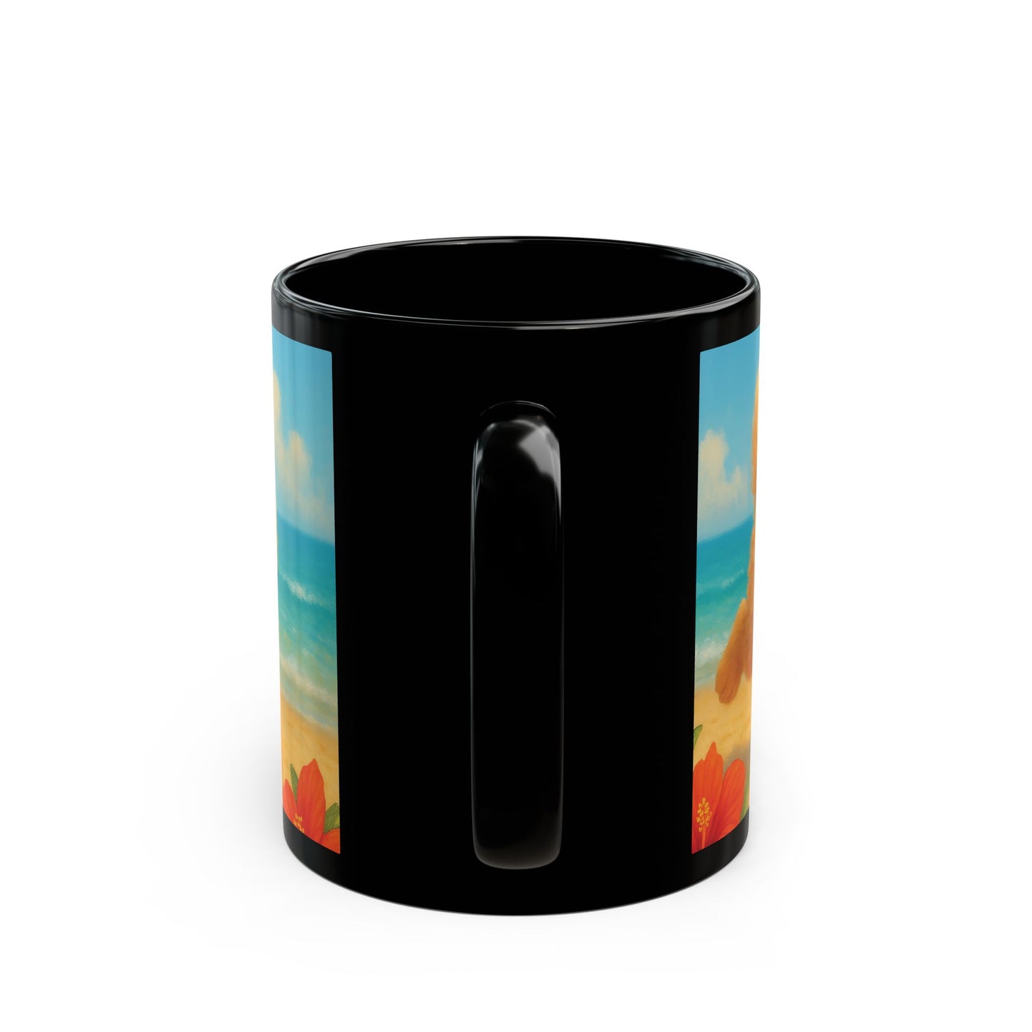 Black Coffee Mug - Two Puppies on Beach