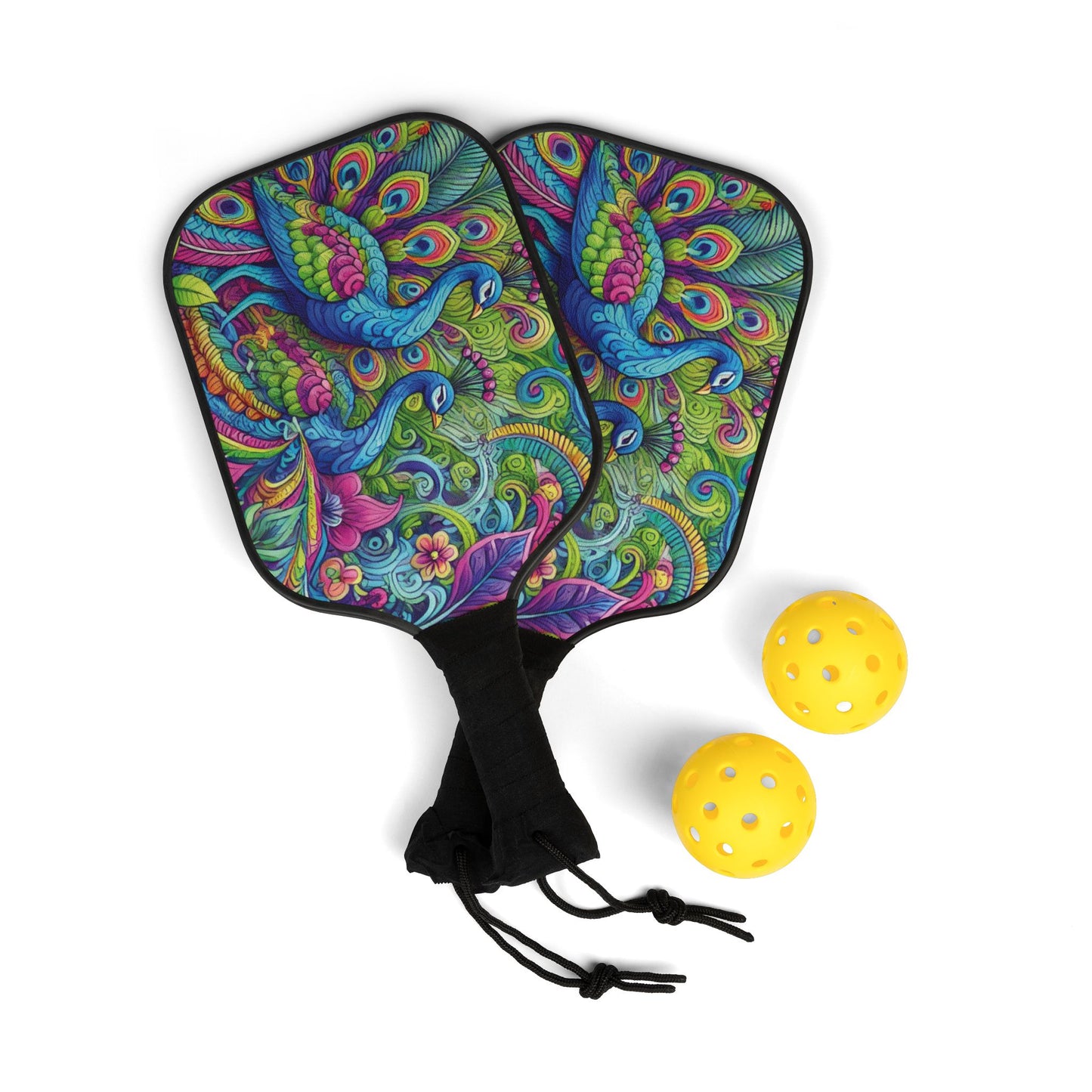 Tropical Pickleball Kit - Beach Vibe Paddles & Balls Set / Peacock Prism, Macro