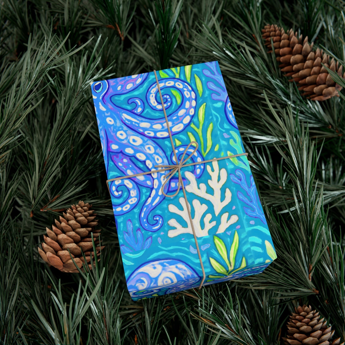 Wrapping Paper - Tropical Gift Wrap for All Occasions / 3 Sizes, 2 Finishes / Octopus Kraken Joe, Blue