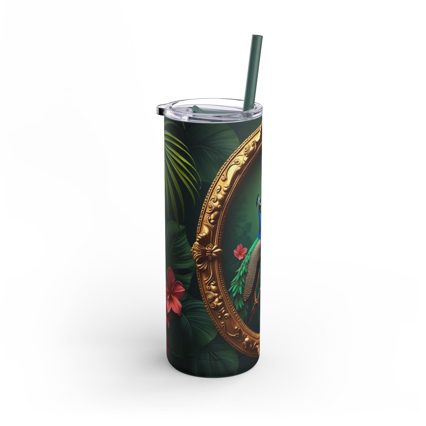 20oz Matte Tumbler, 7 Colors - Stylish Travel Cup - Framed Two Peacocks
