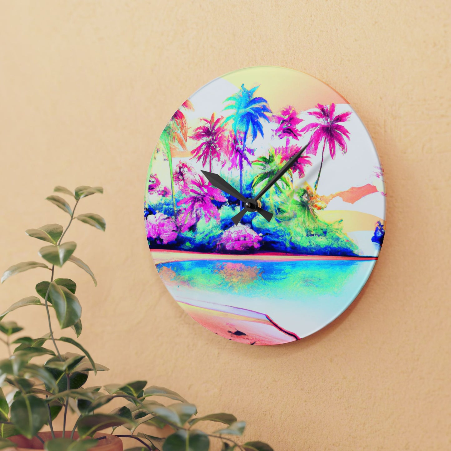 Acrylic Wall Clock, Watercolor Beach