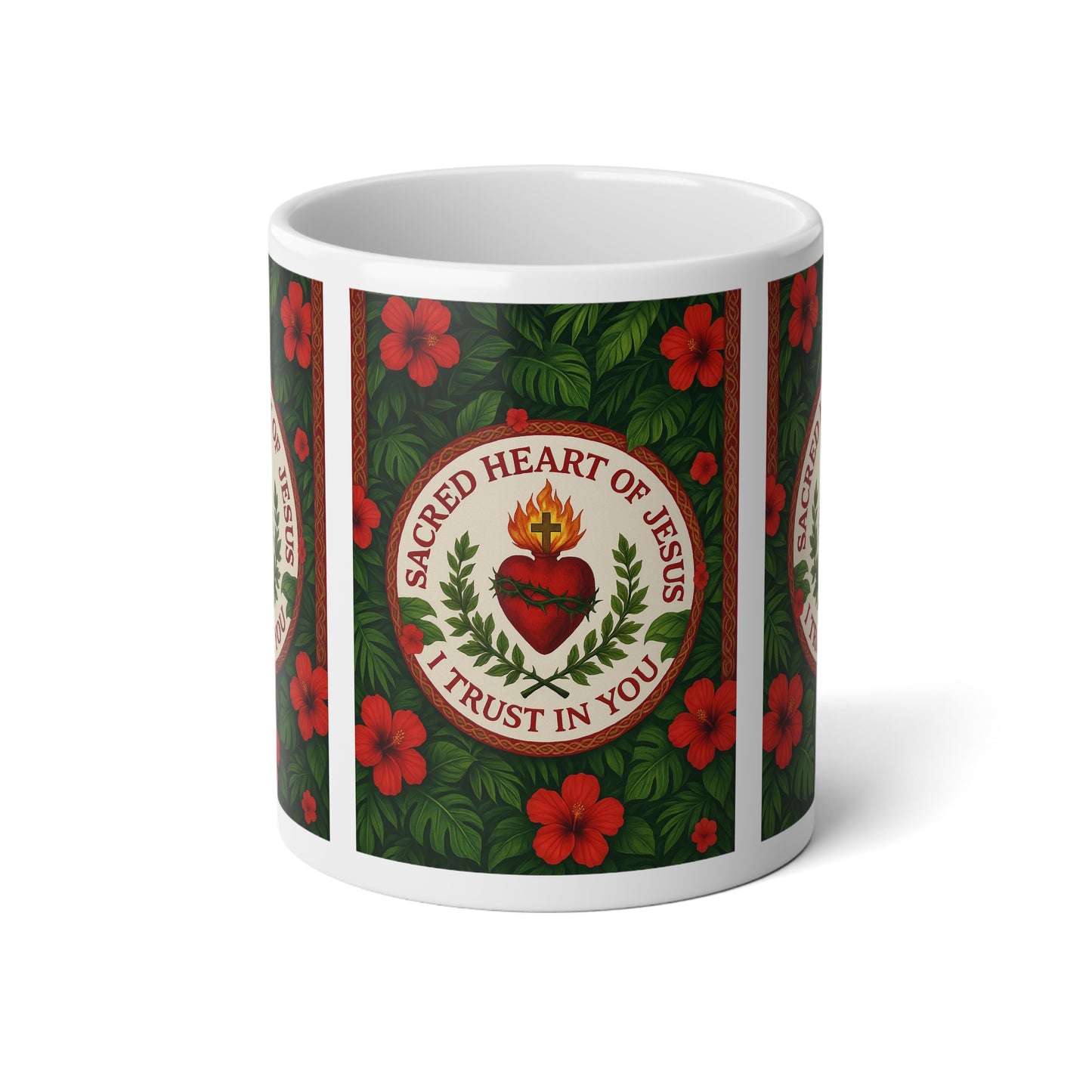 Religious Jumbo Mug, 20oz, Sacred Hear of Jesus Prayer | Tropical Coffee Cup