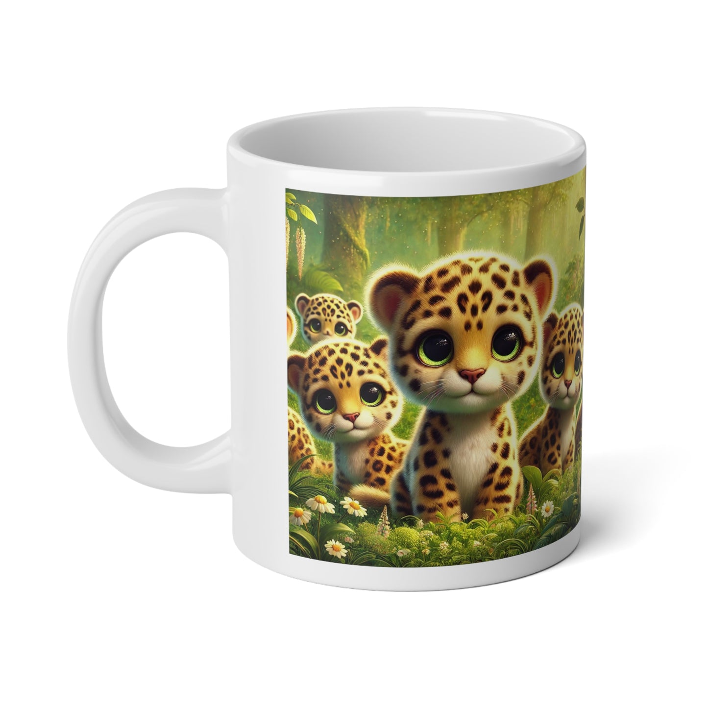 Jumbo Mug, 20oz, Rainforest Baby Jaguars | Tropical Coffee Cup