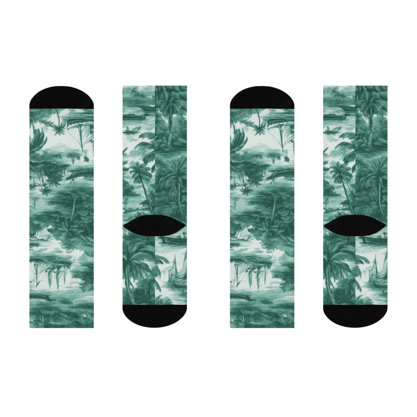 Cushioned Crew Socks - Tropical Toile, Evergreen