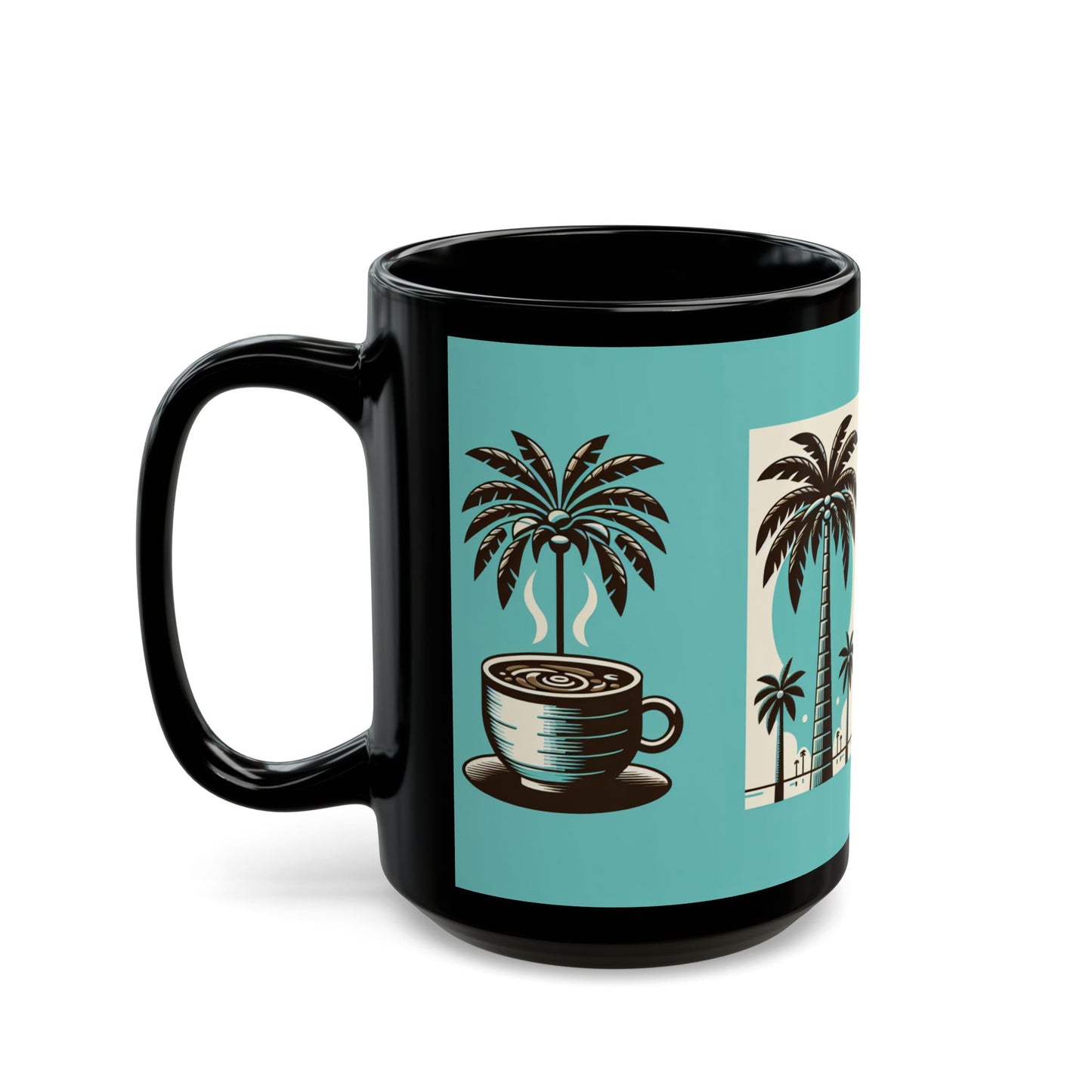 Black Coffee Mug - Palms and Coffee