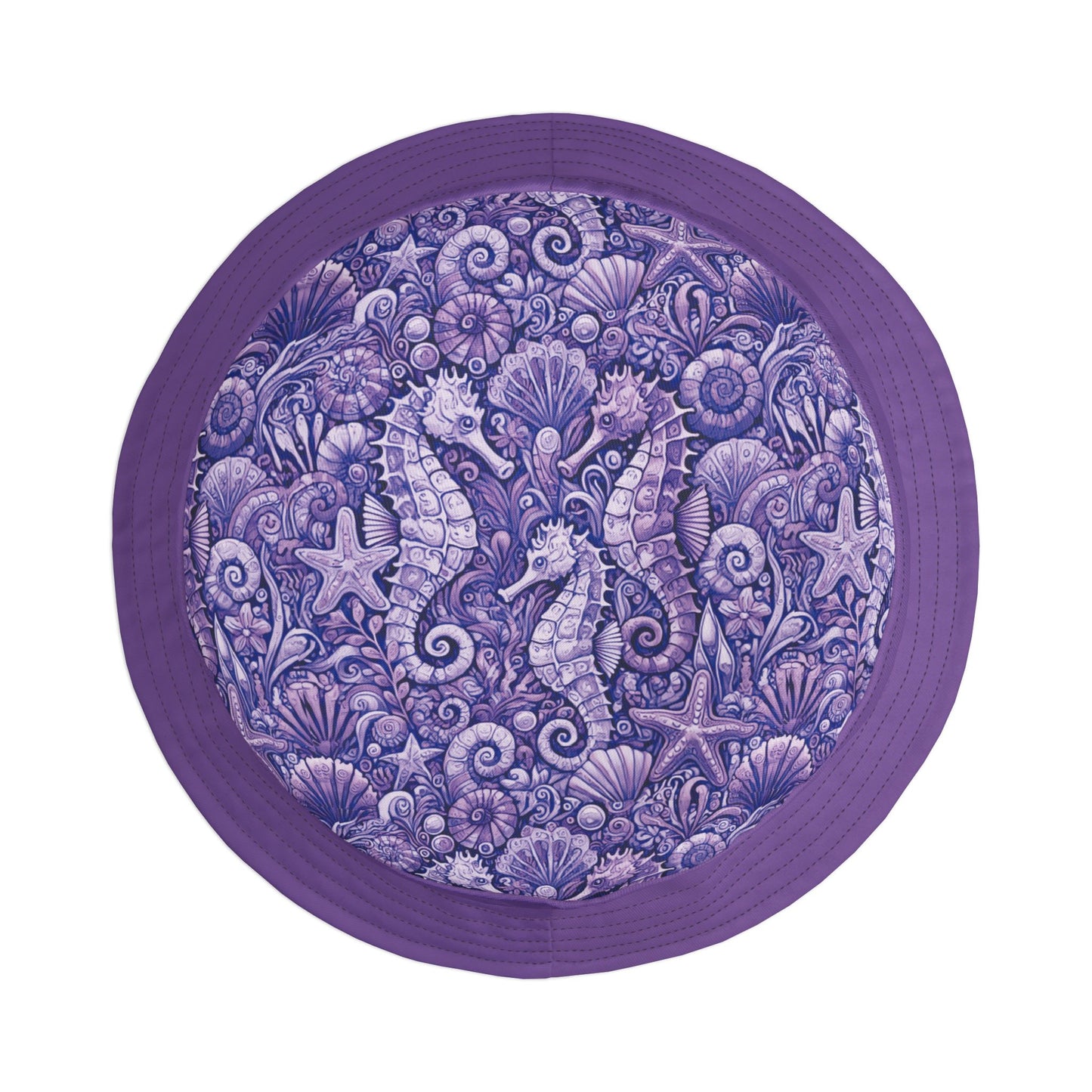 Tropical Polyester Bucket Hat, 2 Sizes - Seahorses Amethyst/Lt. Purple