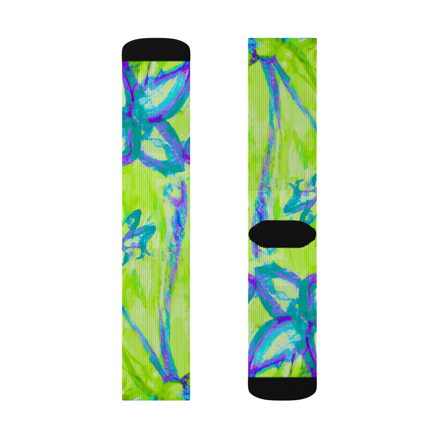 Lime Tropical Doodles Sublimation Fleece-Lined Socks - Colorful Palm Tree/Flower Design