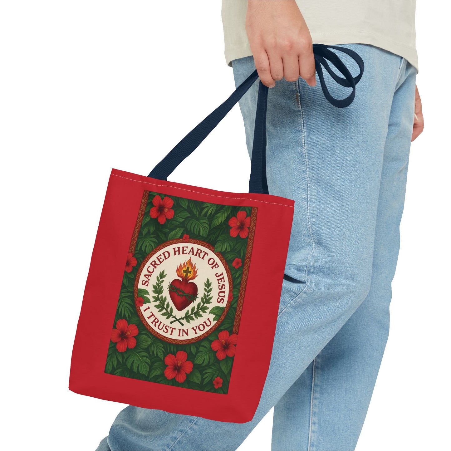 Religious Tote Bag - 3 Sizes / Sacred Heart of Jesus Prayer, Red