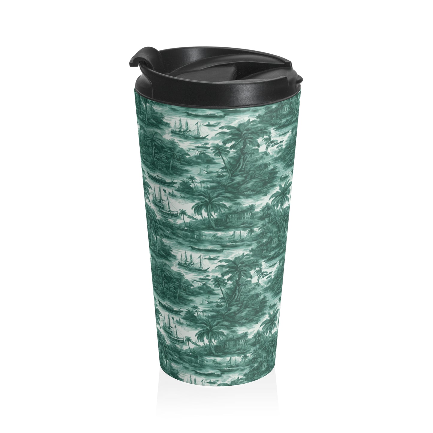 15 oz. Stainless Steel Travel Mug / Tropi Trip Toile Evergreen