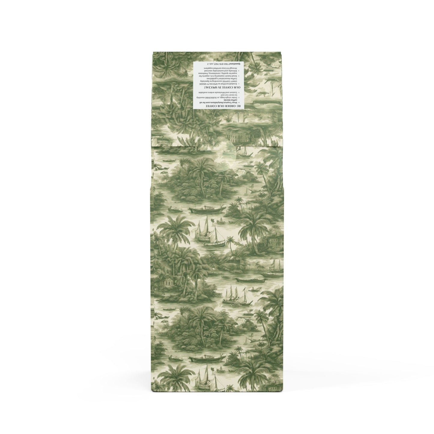 Cocoa Palms Blend™ (Medium-Dark Roast) Specialty Grade Craft Coffee / Tropical Toile, Evergreen