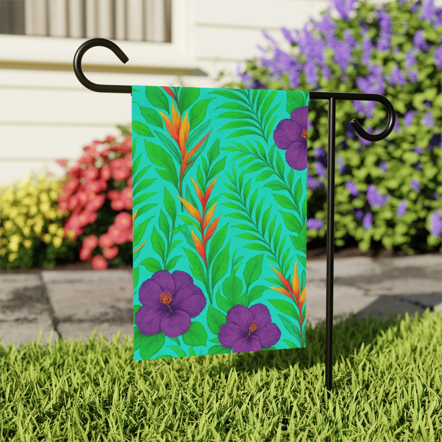 Tropical Garden Flag - Perfect for Outdoor Decor / Midnight Flower, Turquoise