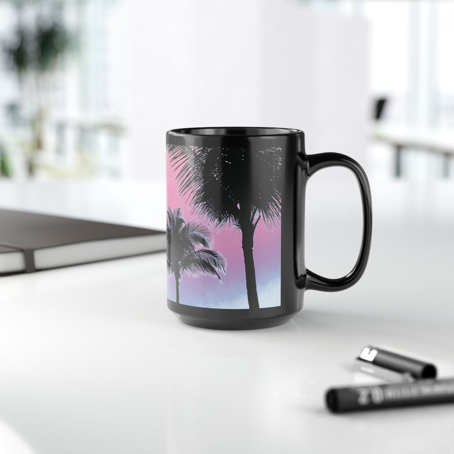 Black Coffee Mug - Palm Glow, Pastels
