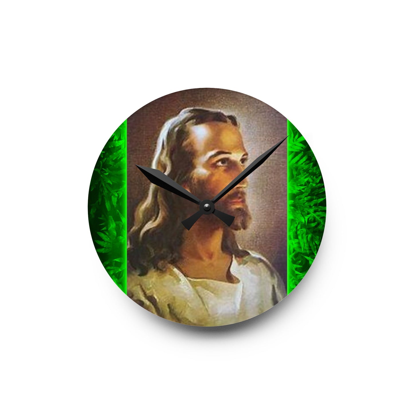 "Tropical Glow Head of Christ"  Acrylic Wall Clock - Elegant Religious Decor for Home and Office