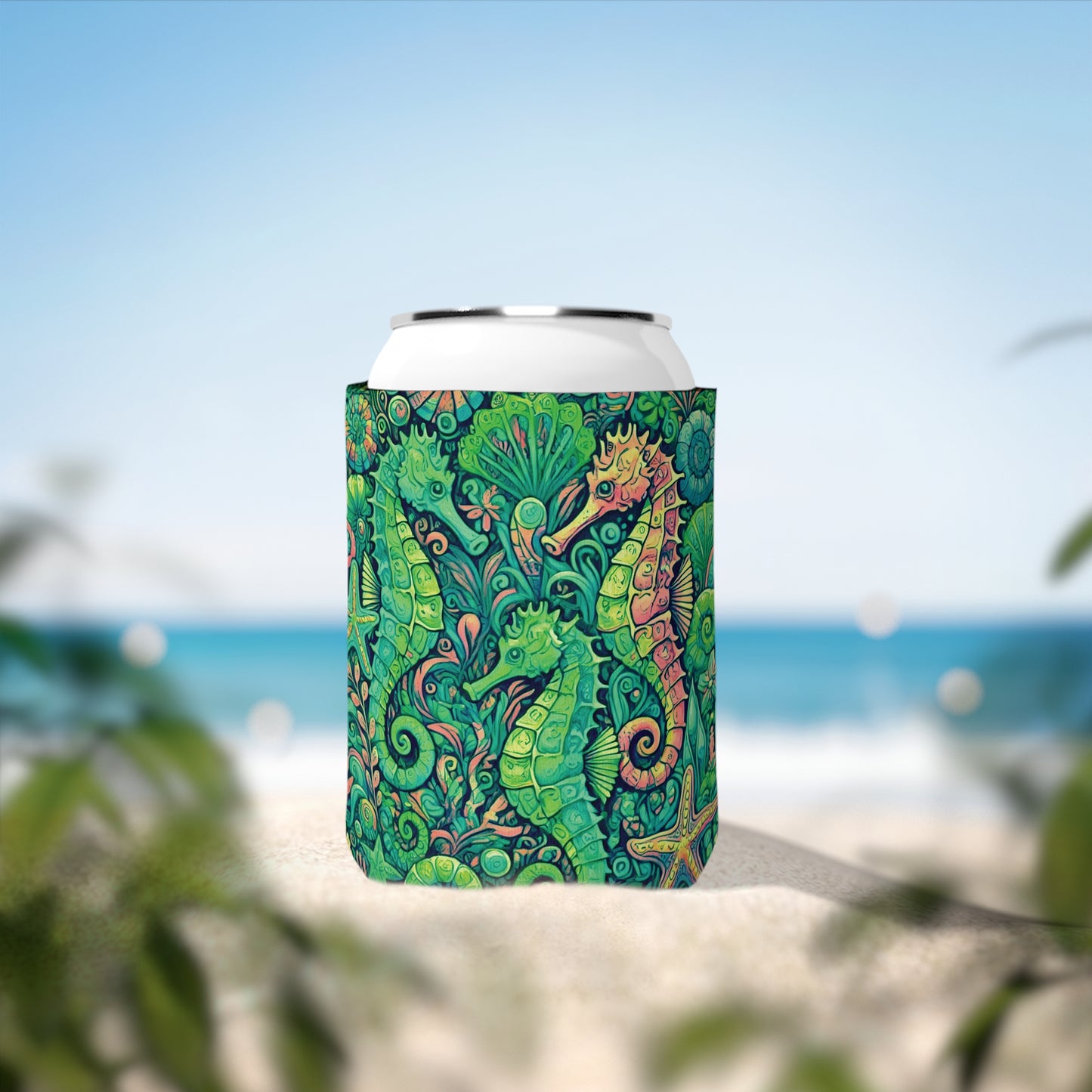 Seahorse Trio/Lime Can Cooler Sleeve - Perfect for Outdoor Picnics