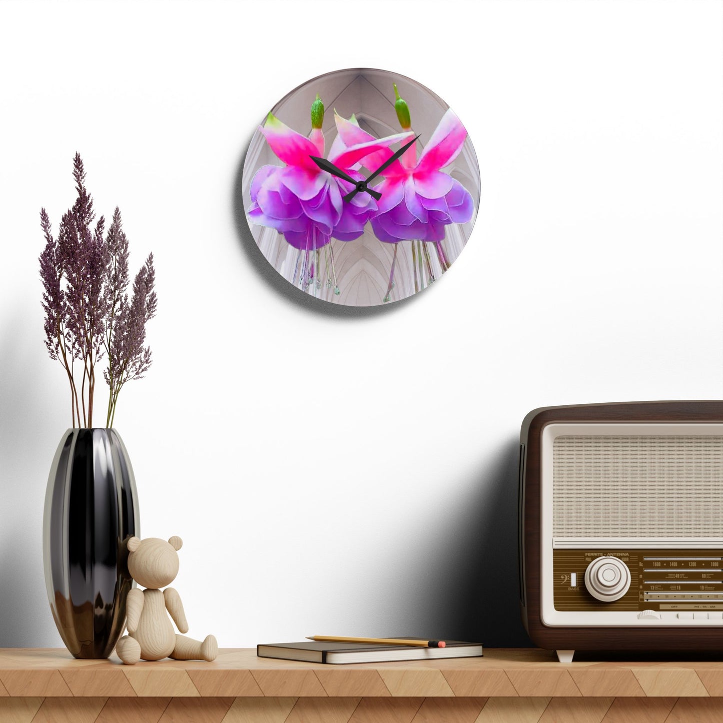 Acrylic Wall Clock, Two Fuchsias, 4 Variants