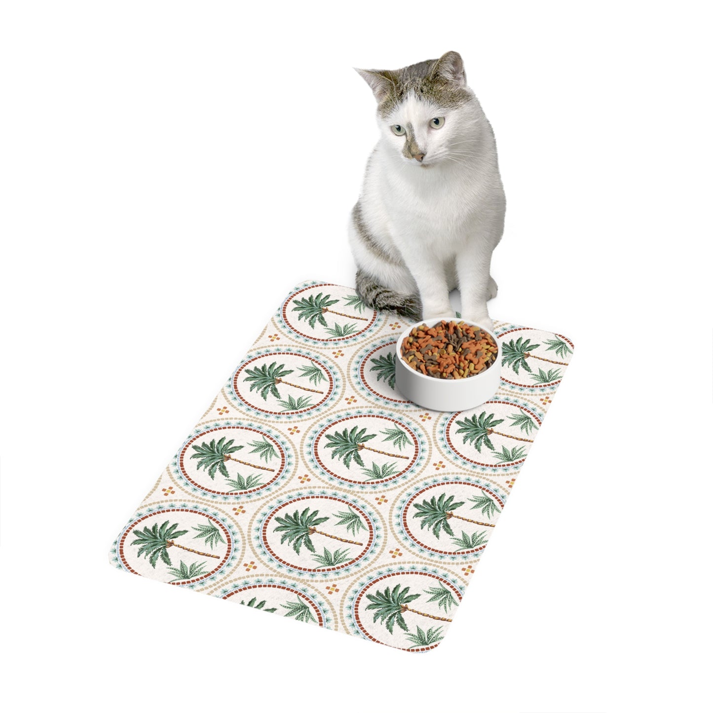 Pet Food Mat (12x18) - Mosaic Palm Tree