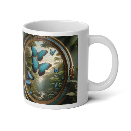 Jumbo Mug, 20oz, Framed Morpho Gathering | Tropical Coffee Cup