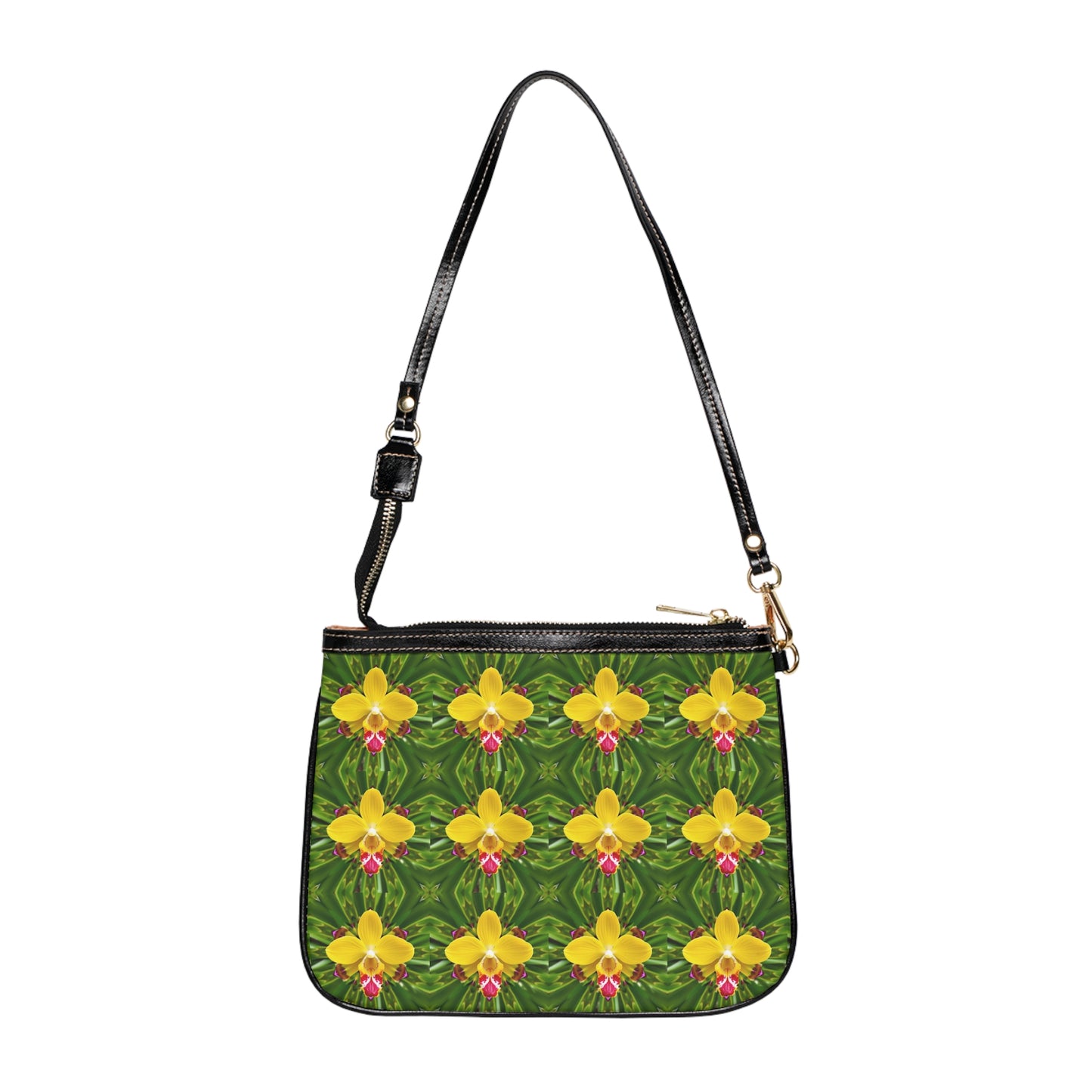 Tropical Floral Small Shoulder Bag - Stylish and Versatile Handbag / Yellow Orchid Kaleidoscope