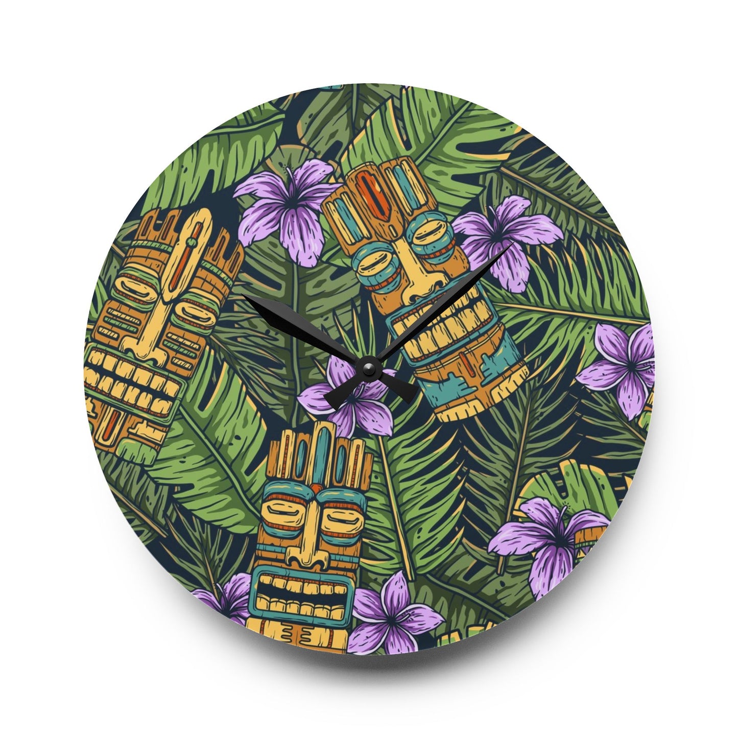 Acrylic Wall Clock, Tiki Purple Greenery