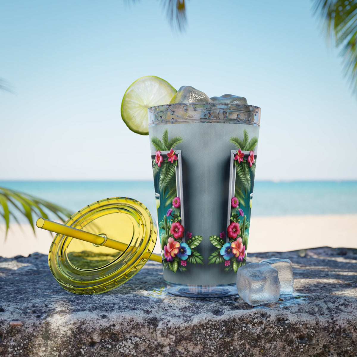 Tropical Tumbler with Straw | 16oz Colorful Travel Cup / Tropical Margarita