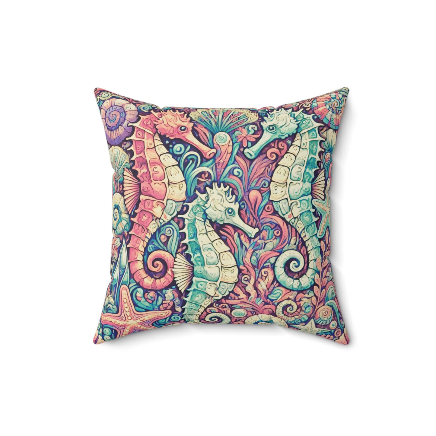 Decorative Pillow - Accent Cushion, 4 Sizes / Seahorse Trio, Retro
