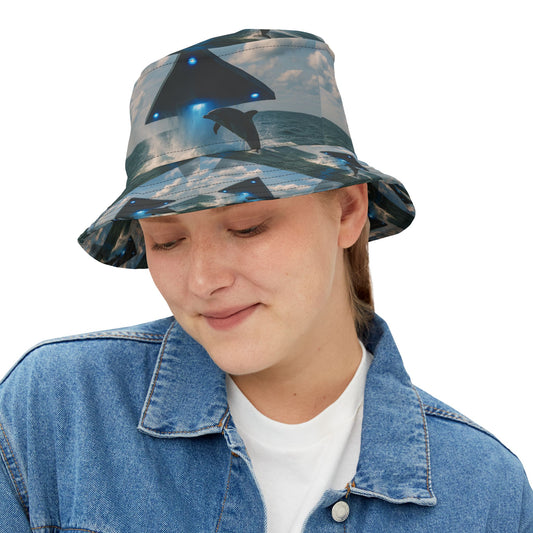 Tropical Polyester Bucket Hat, 2 Sizes - UFO and Dolphin