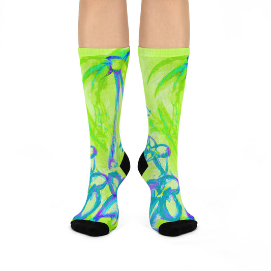 Cushioned Crew Socks - Tropical Doodles, Lime