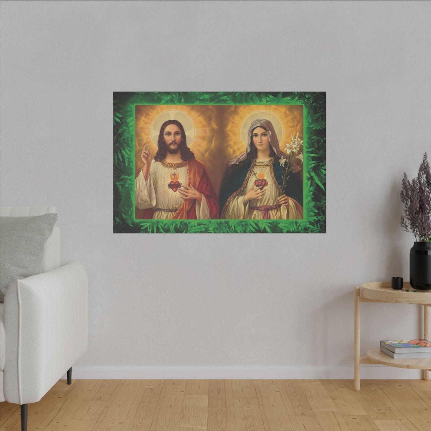 "Tropical Glow Jesus and Mary" Religious Canvas Artwork - Stretched Canvas Print / Byzantine Icons