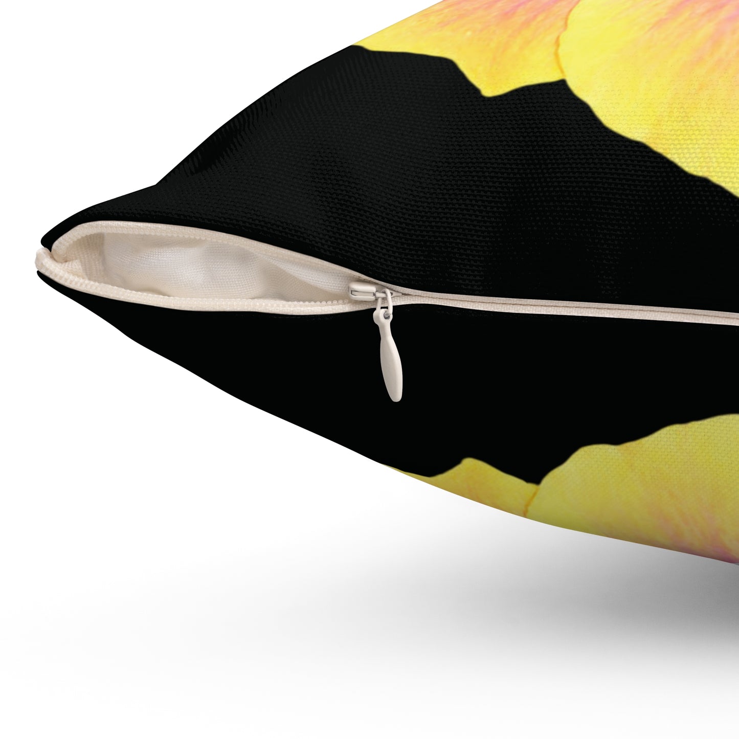 Decorative Pillow - Accent Cushion, 4 Sizes / Photo Yellow Hibiscus, Black