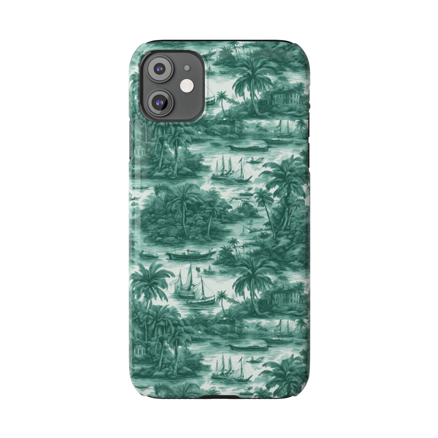 Slim Phone Cases - Tropical Toile #1, evergreen