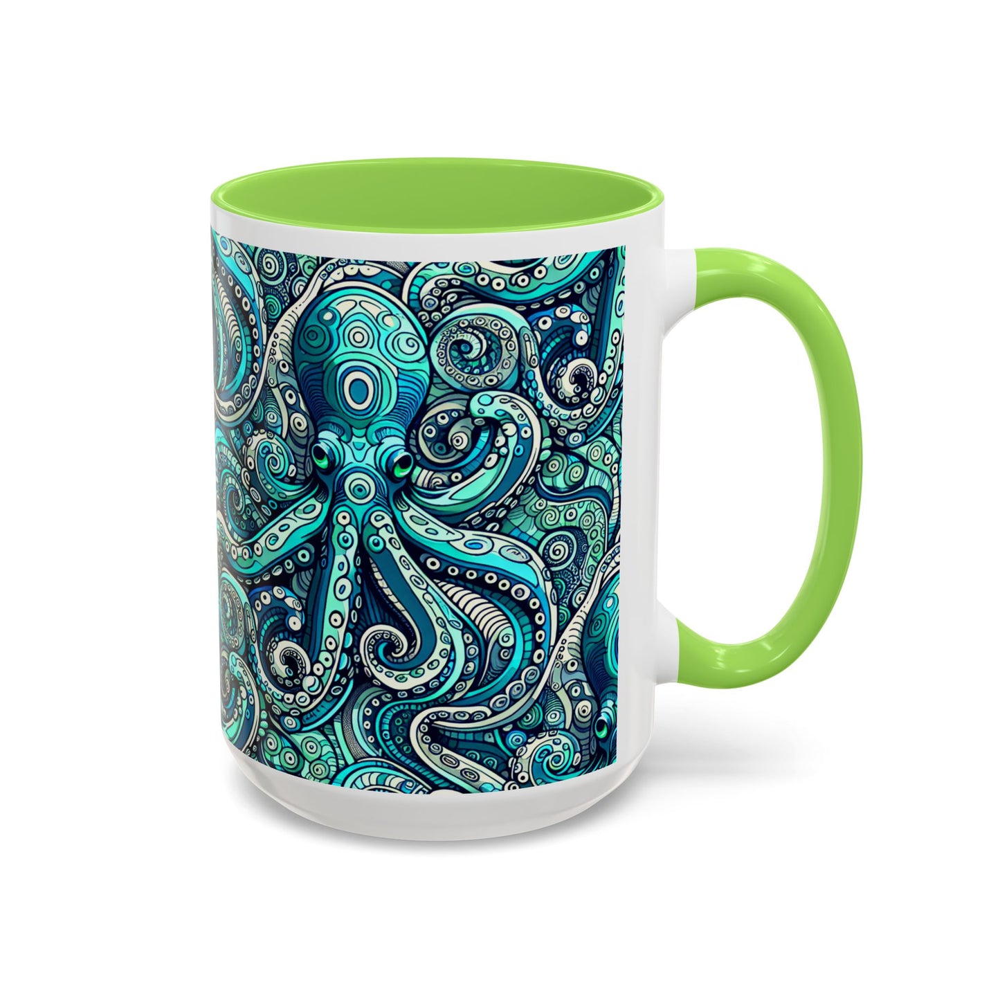 Accent Color Coffee Mug, Many Colors - 11oz & 15oz / Aqua Octopus