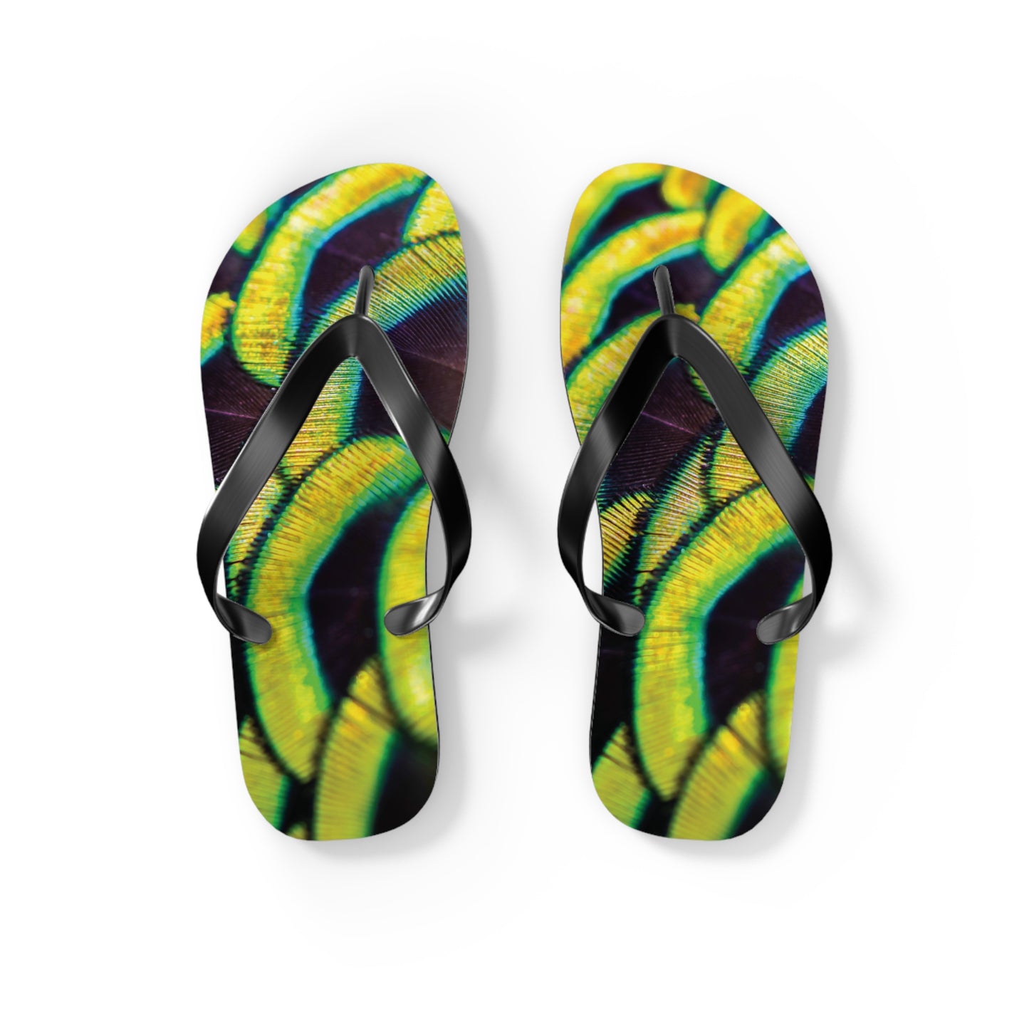 Flip Flops - Yellow Peacock Feathers