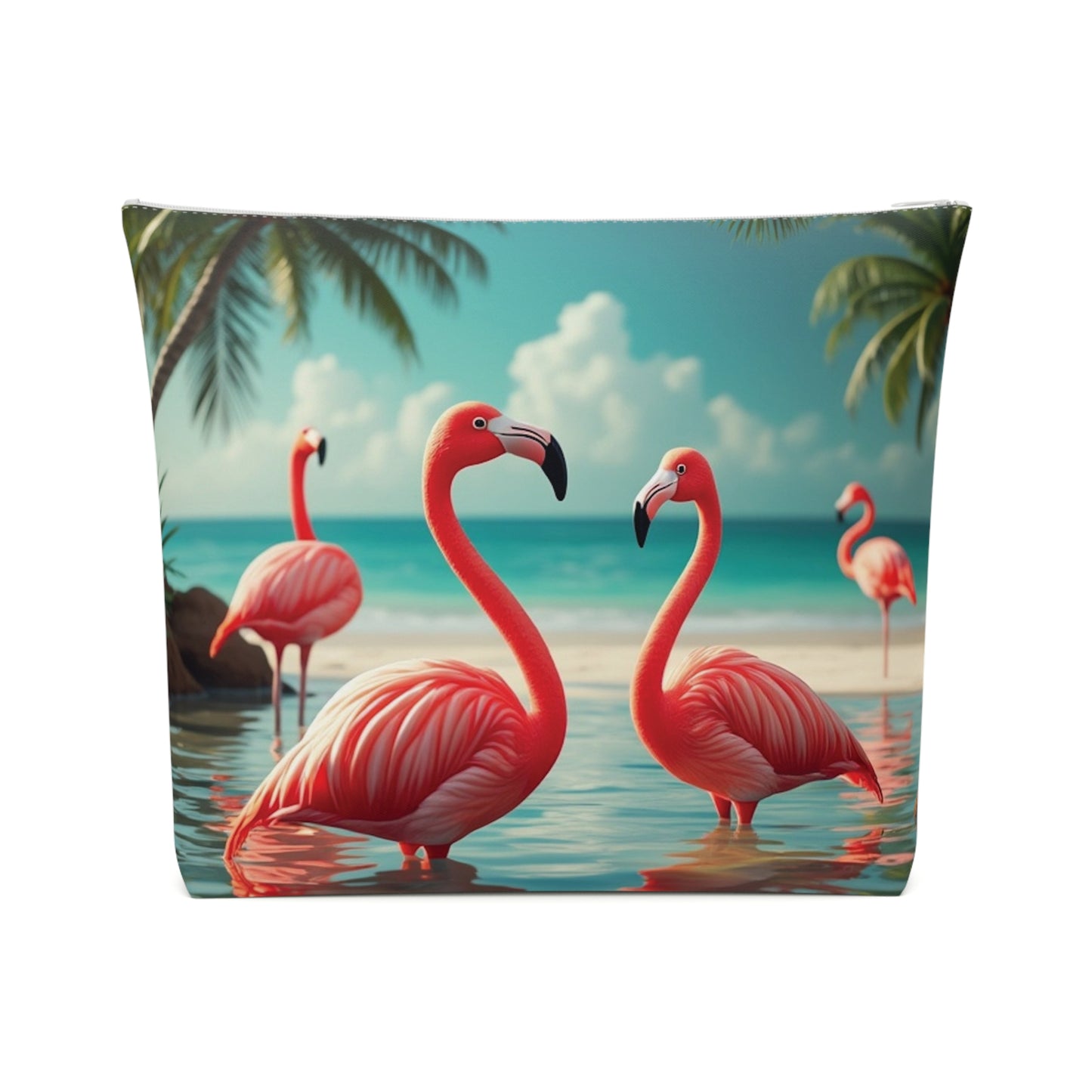 Tropical Cotton Cosmetic Bag, Makeup Pouch, 5 Sizes / Flamingo Morning Dip