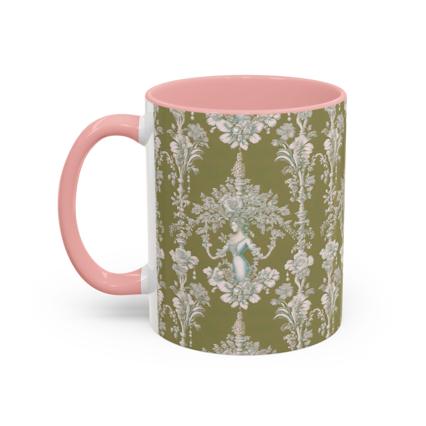 Accent Coffee Mug (11, 15oz), Pearl Lady Toile/Highborn Greren Repeat, Various Colors