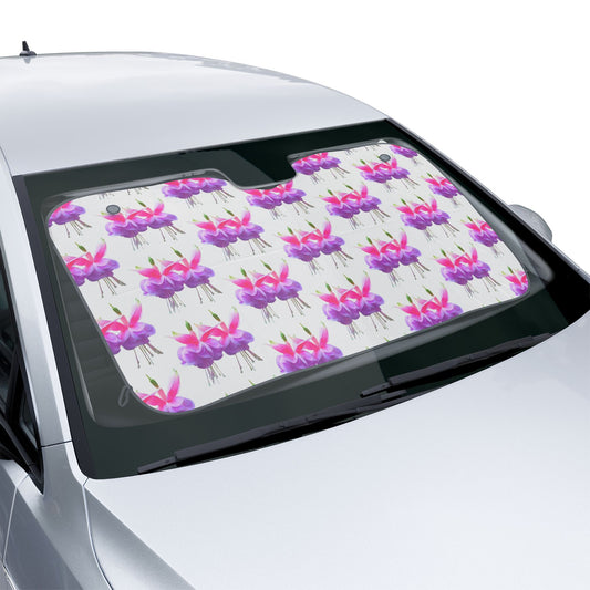 Tropical Floral Car Sun Shades / Two Fuchsias, White