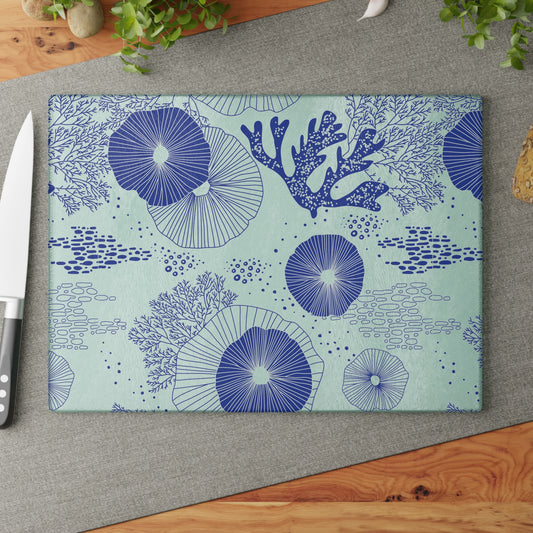 Glass Cutting Board, 2 sizes - Plankton Drift Blue