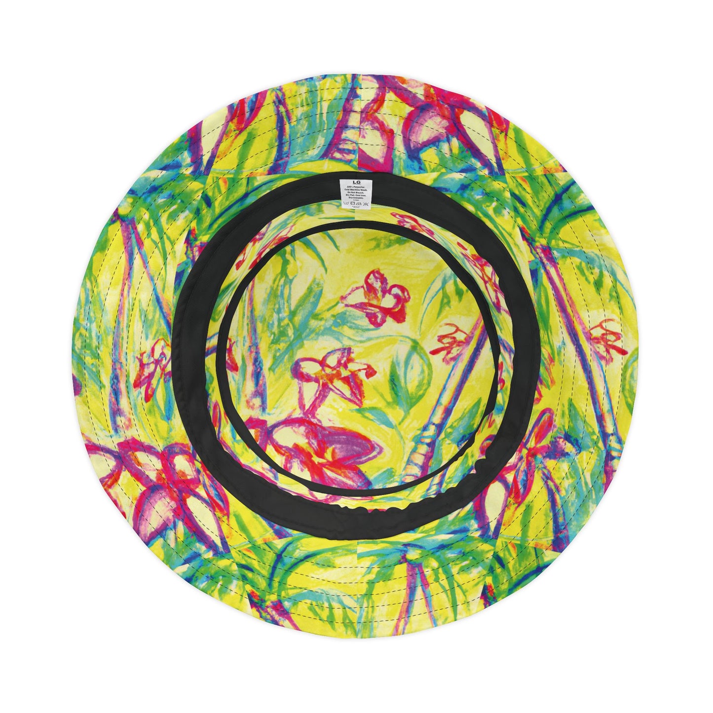 Tropical Polyester Bucket Hat, 2 Sizes - Tropical Doodles/Yellow