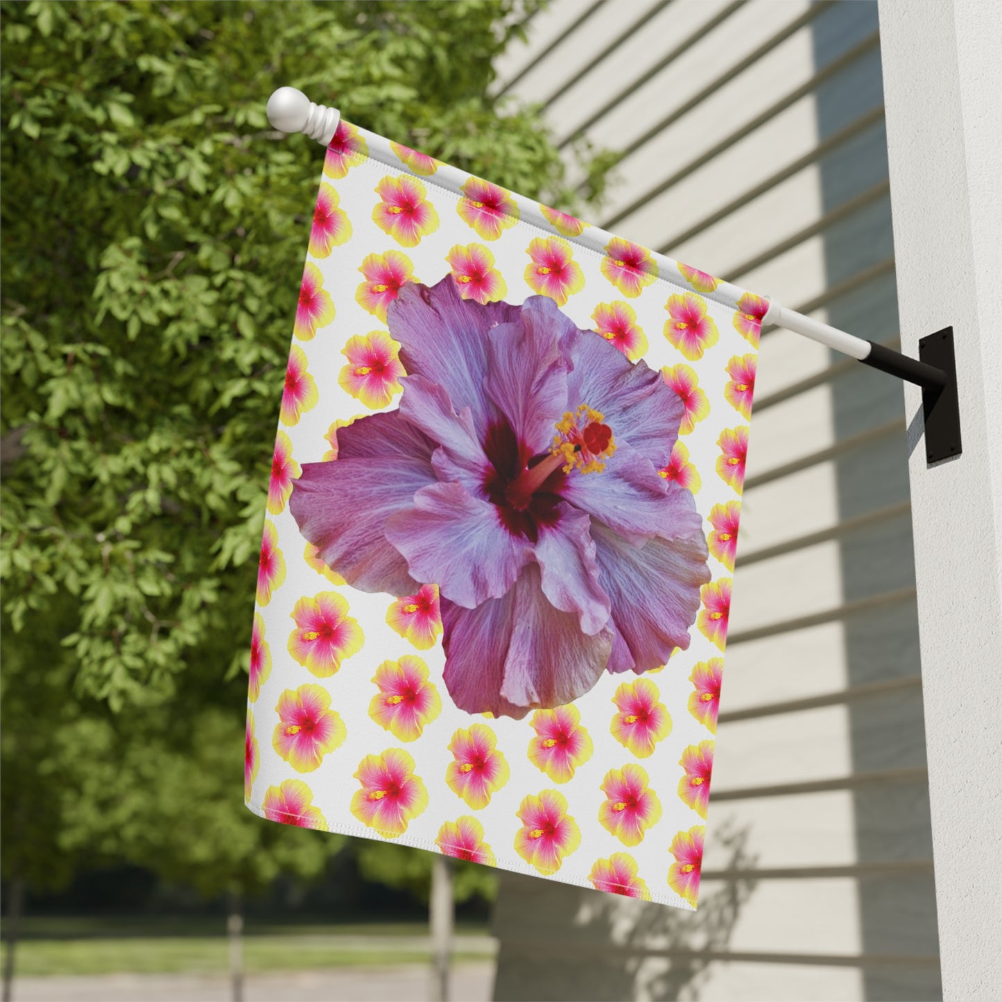 Tropical Garden Flag - Perfect for Outdoor Decor / Hibiscus Purple/Yellow Mix
