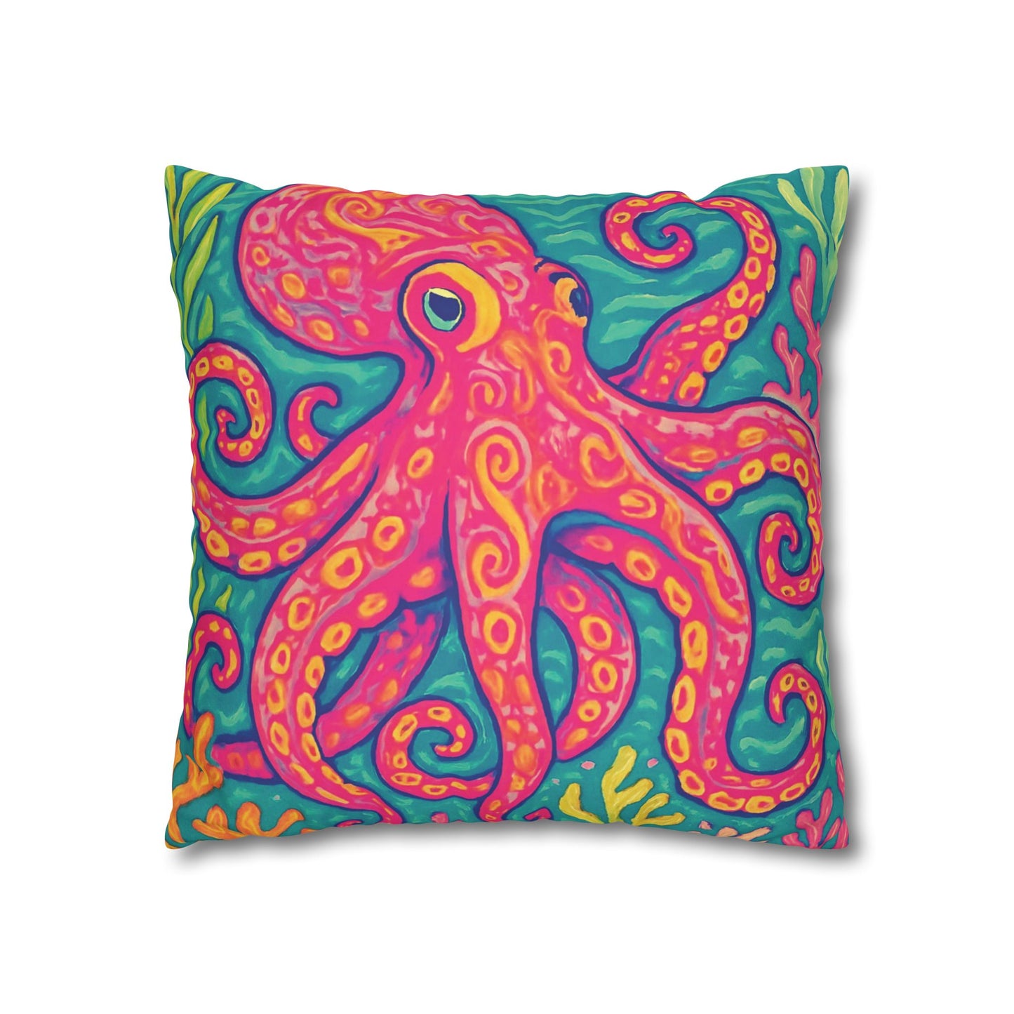 Faux Suede Square Pillowcase - Red Kraken Joe